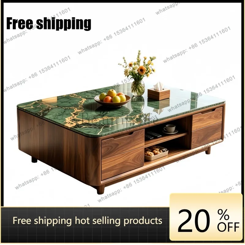 YJ Italian minimalist style solid wood rock slab coffee table living room household black walnut storage