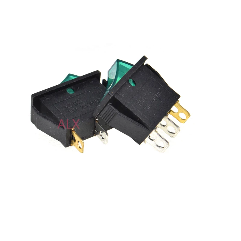 5pcs kcd3-101n 3pin Green Push Button With Light Rocker Switch on/off   Power Switches 16a/250v 20a/125v Toggle Switch 3 Pin