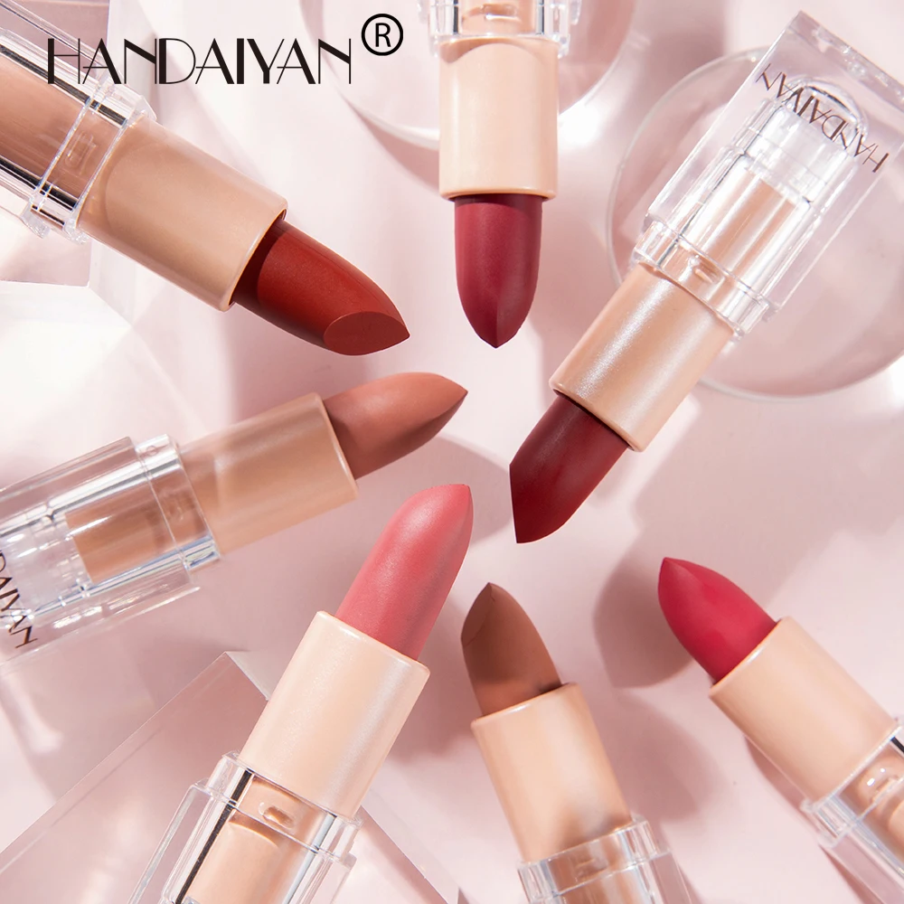 HANDAIYAN 12-color Ice Tube Matte Nude Lipstick easy to color long-lasting lip makeup Cosmetics Waterproof Lips Gift