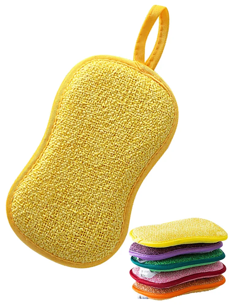 Sponge With Washable Handle Dish Reusable Household Cleaning Machine 5pcs Sided Double Anti Scratch Kitchen Multicolored