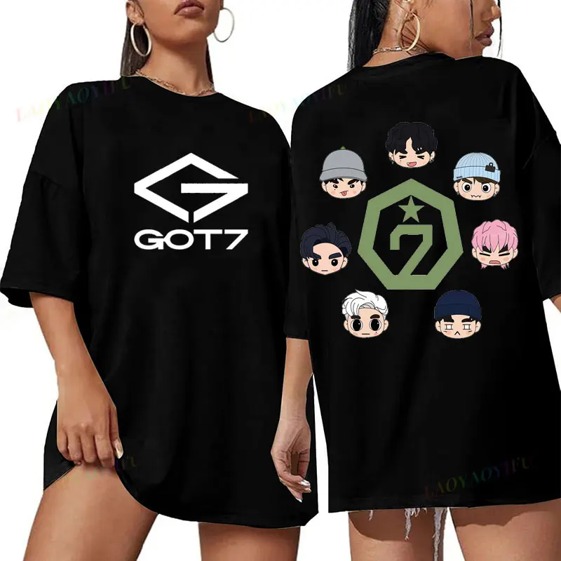 بلايرا KPOP Got7 جاكسون جاي بي تي شيرت موضة محب الجدة الاتجاه Ropa De Mujer الشارع الشهير القطن مزدوجة الوجهين تي شيرت مطبوع #1
