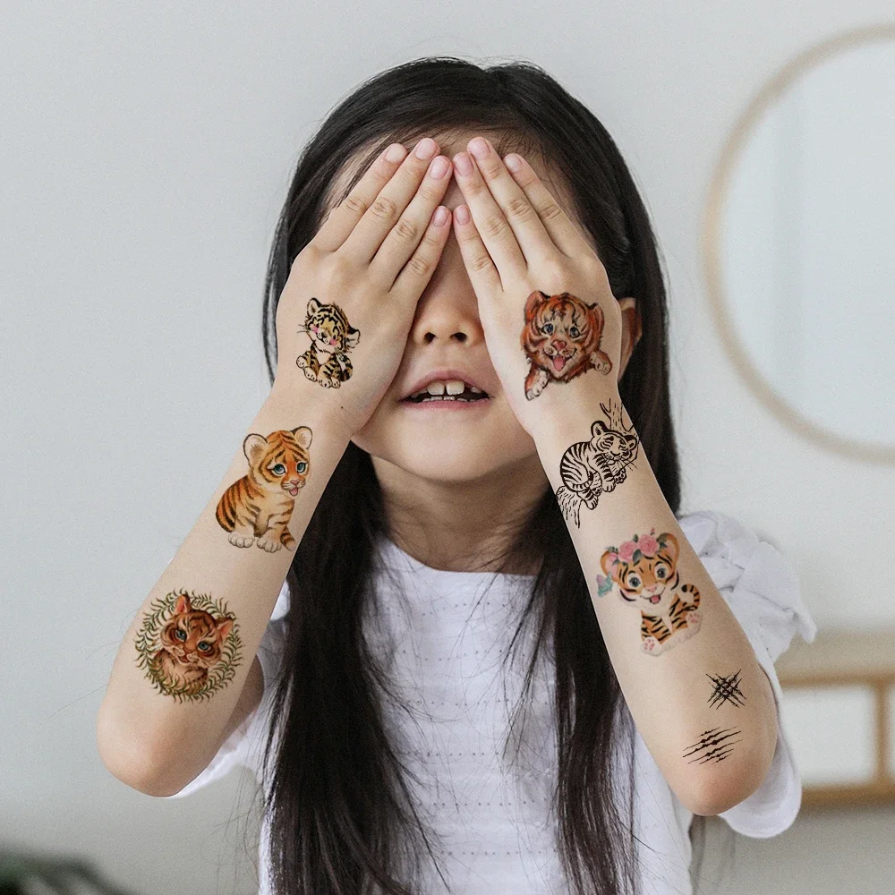 Cute Small Tiger Fake Tatoo Body Art Women Tattoo Children's Temporary Tattoos Waterproof Tattoo Sticker for Kids Hand Arm