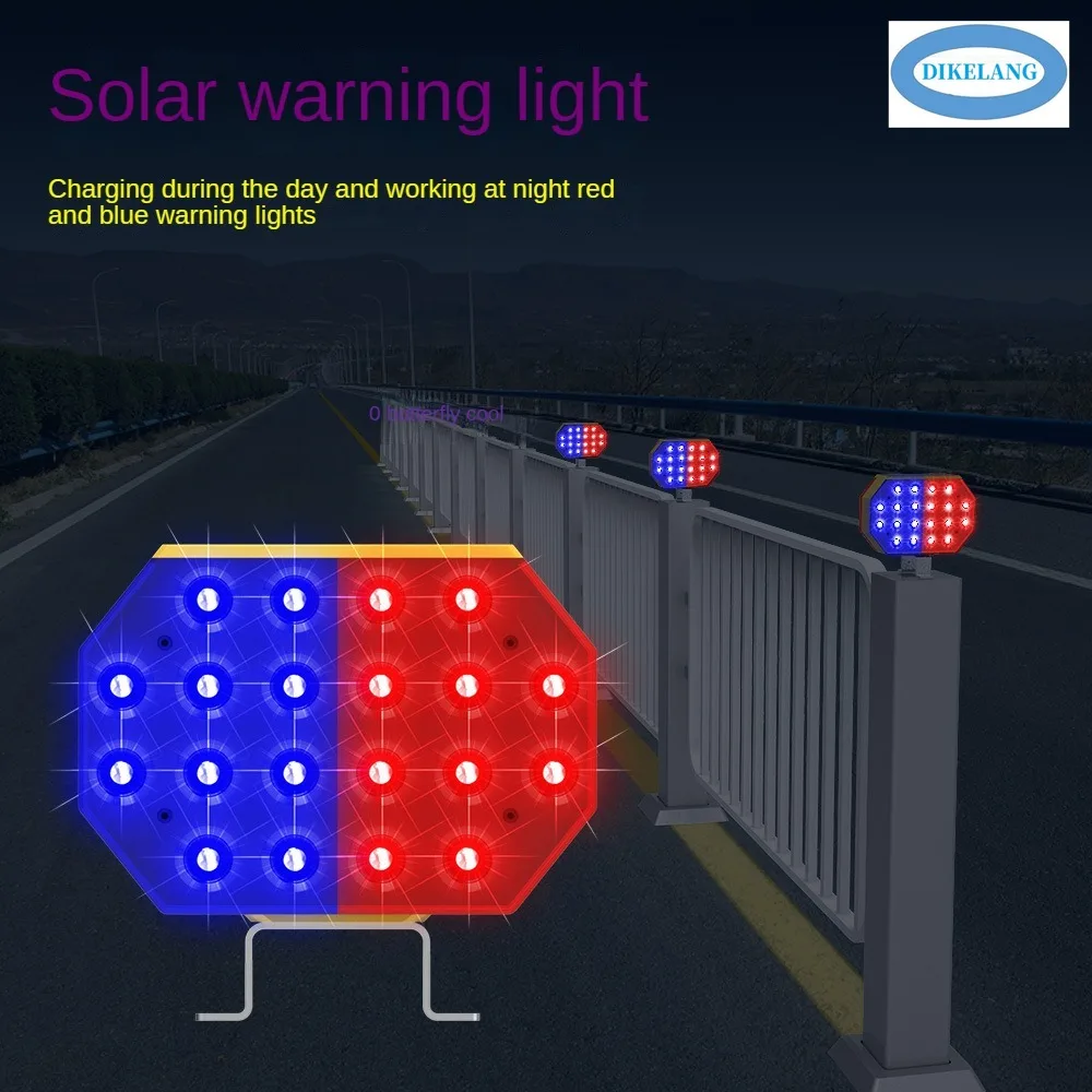 

New Solar Traffic Lights: Red and Blue Strong Light, Double-sided Warning Light, LED Road Strobe Flashing Warning Light