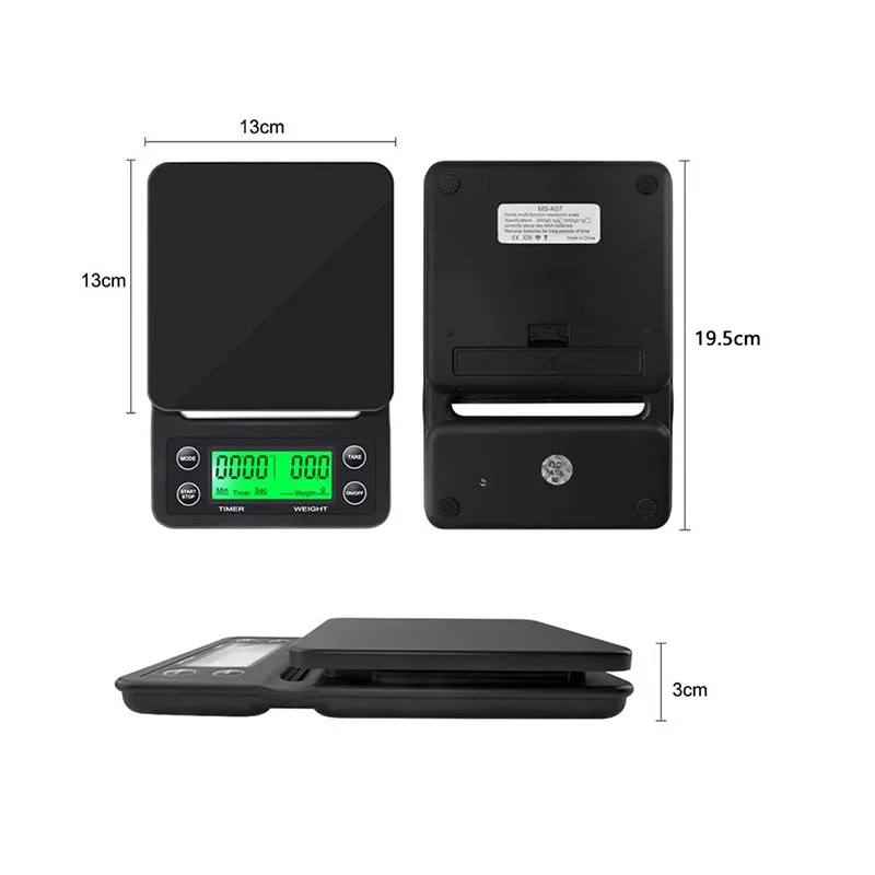 Precision Electronic Scale with LCD Backlight Display Coffee Balance Timer Digital Weight Gramera with Silicone Pad Scales 3/5KG