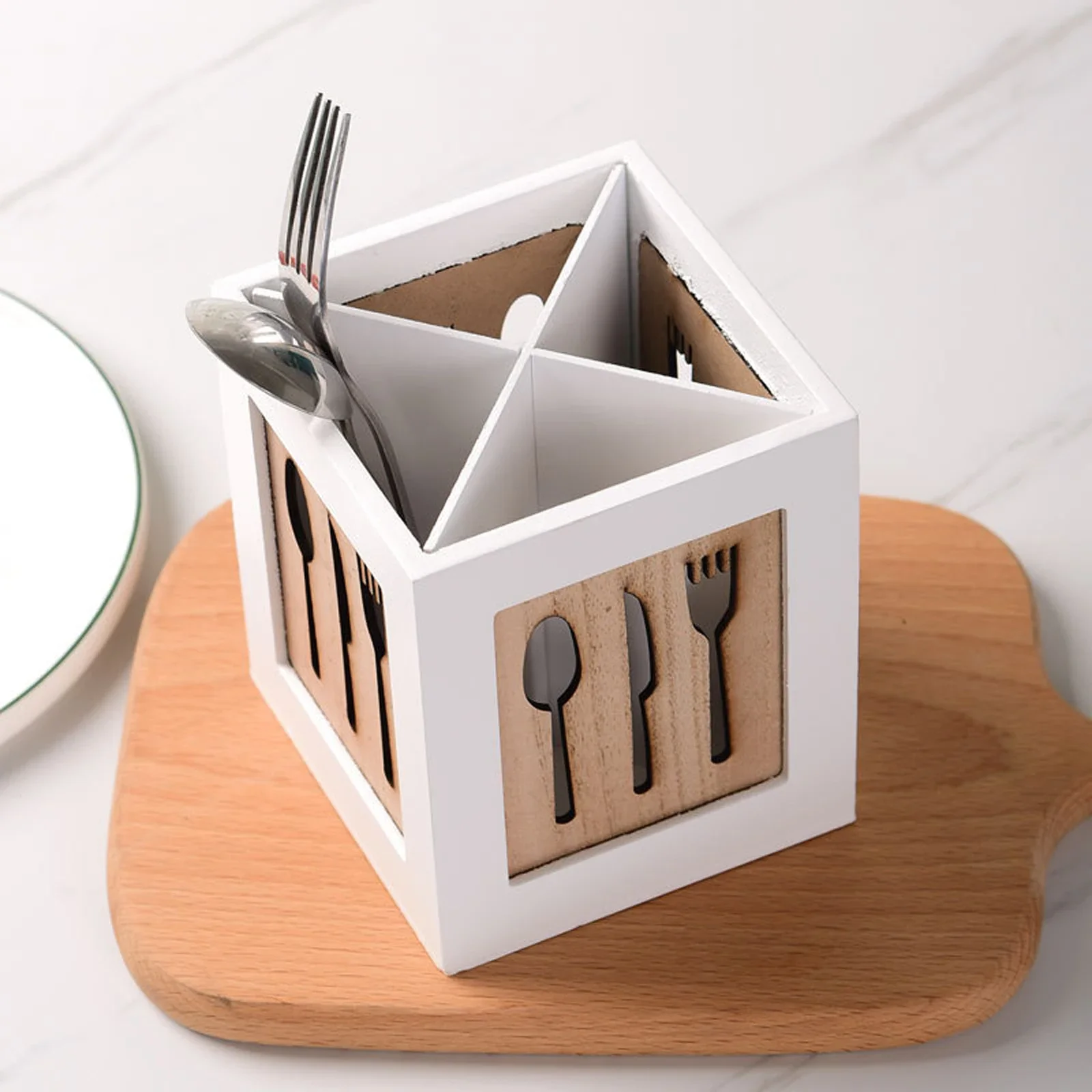 Tableware Storage Utensil Organizer Layered Look Nice Sturdy To Use Bamboo Kitchen Supply  Cutlery Basket