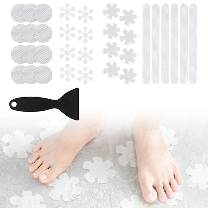 Bathroom Bathtub Shower Stickers Anti Slip Strips Waterproof Strong Square Round Flower Shaped Antiskid Safety Mat Sticker