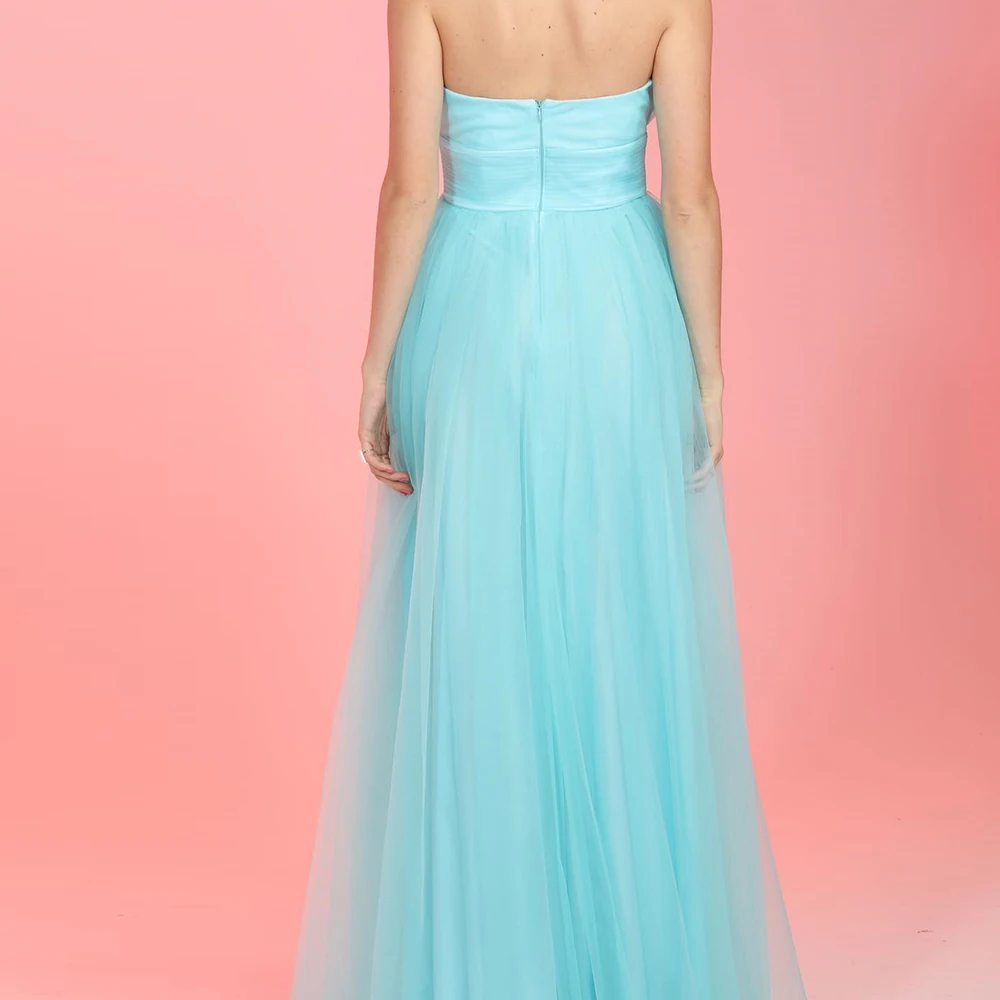 Customized Delicate A-Line Floor Length Strapless Tulle Sleeveless Evening Dress Elegant Photo Color vestidos para mujer