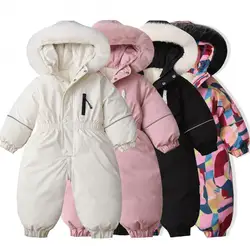 2024 Winter Hooded Newborn Romper Thickened Warm Jumpsuit Boy Girl Solid Color Fashion Coat Trend Toddler Baby Jumpsuits Clothes