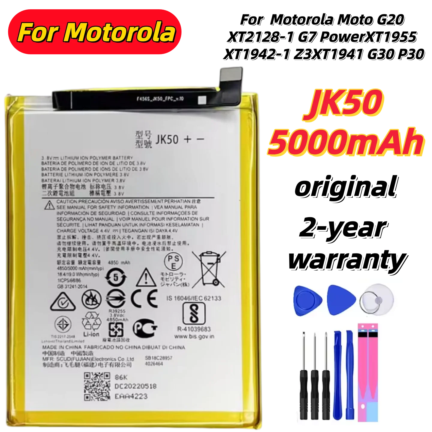 

Genuine JK50 5000mAh Battery For Motorola Moto G20 XT2128-1 64GB GSM G7 Power XT1955 XT1942-1 Z3 XT1941 G30 P30 Note Batteries