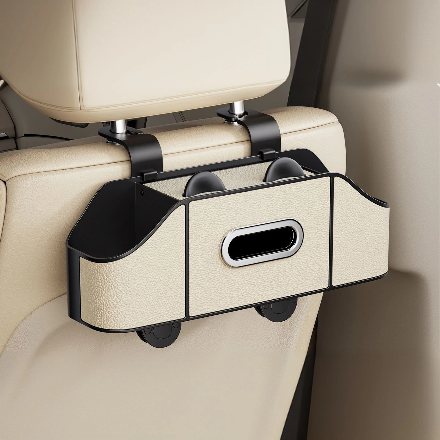 

Universal Car Back Seat Organizer Multifunctional Storage Box with Cup Holder Trash Bin Tissue Holder Phone Mount And Hooks Hook