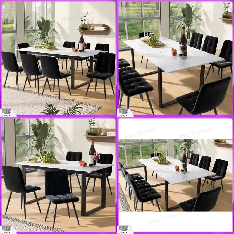 Telescopic Dining Table 140-180x80x75cm Iron Metal Frame Square Tube Legs Expandable Table for Home Office Use