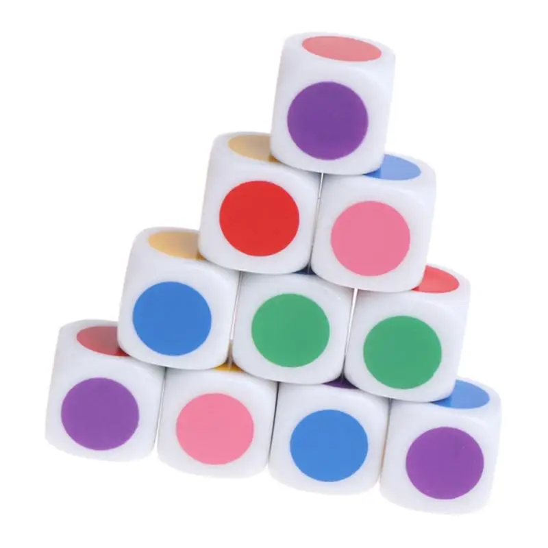 10pcs New 6-sided Color Dot Dice for Board Games,Kids,Family,Friends Gift