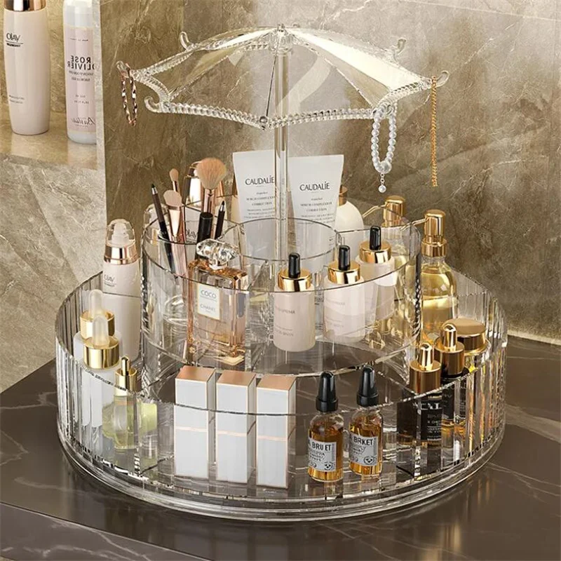 

Transparent Cosmetics Storage Box Large Capacity Rotating Disk Makeup Brush Cylinder Vanity Home Lipstick Shelving Organizer