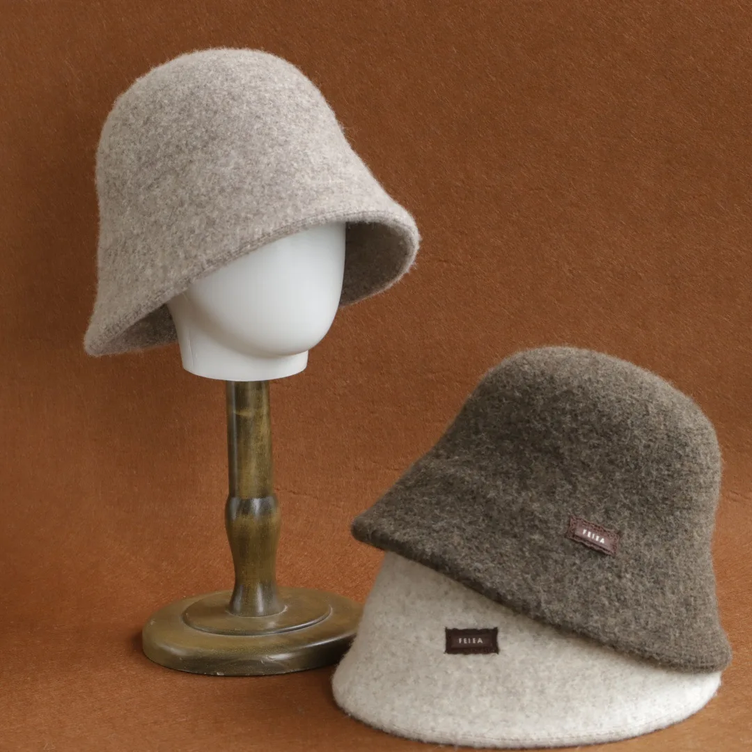 Women Wool Blend Bucket Hat Solid Color Warm Soft Hat Vintage Winter Fisherman Cap for Outdoor Daily Wear Decorate Female