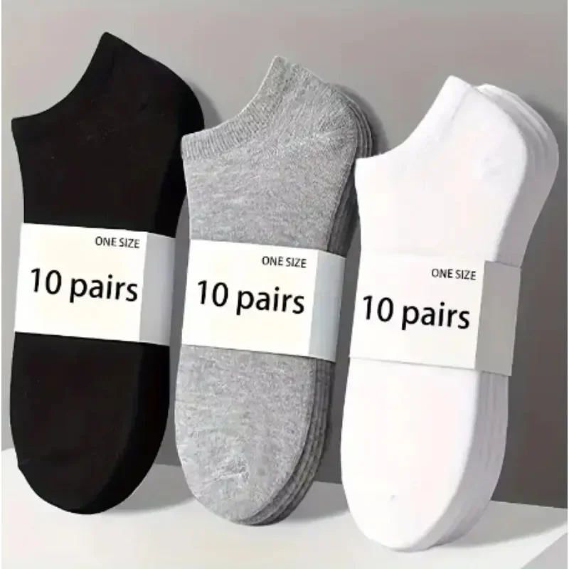 10Pcs/ Men's Socks Spring Summer Thin Breathable Soft Polyester Cotton Socks Black Casual Business Ankle Boat Socks Size EU38-45