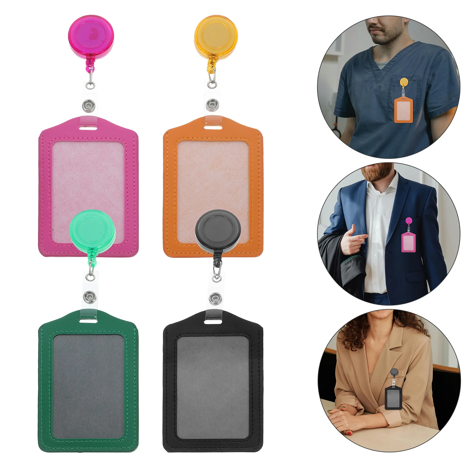 10 個の垂直スタイル PU ID バッジホルダーパスポーチケース (混合色 + ランダムバッジリールカラー)