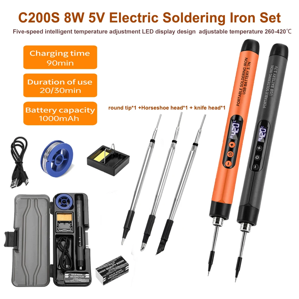 C200S 5V 8W Electric Soldering Iron USB with Digital Display Type-C Interface 300-420 ℃ Adjust Intelligent Welding Repair Tools