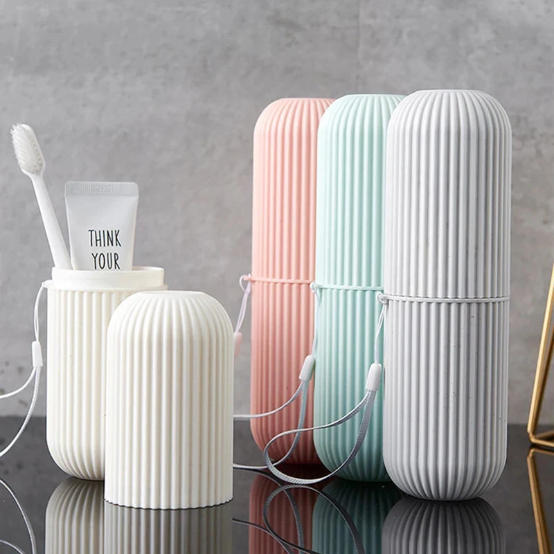 1/2/3pcs Travel Toothbrush Box Vertical Stripe Portable Mouthwash Cup Brushing Cup Washing Cup Toothware Box Toothpaste Storage