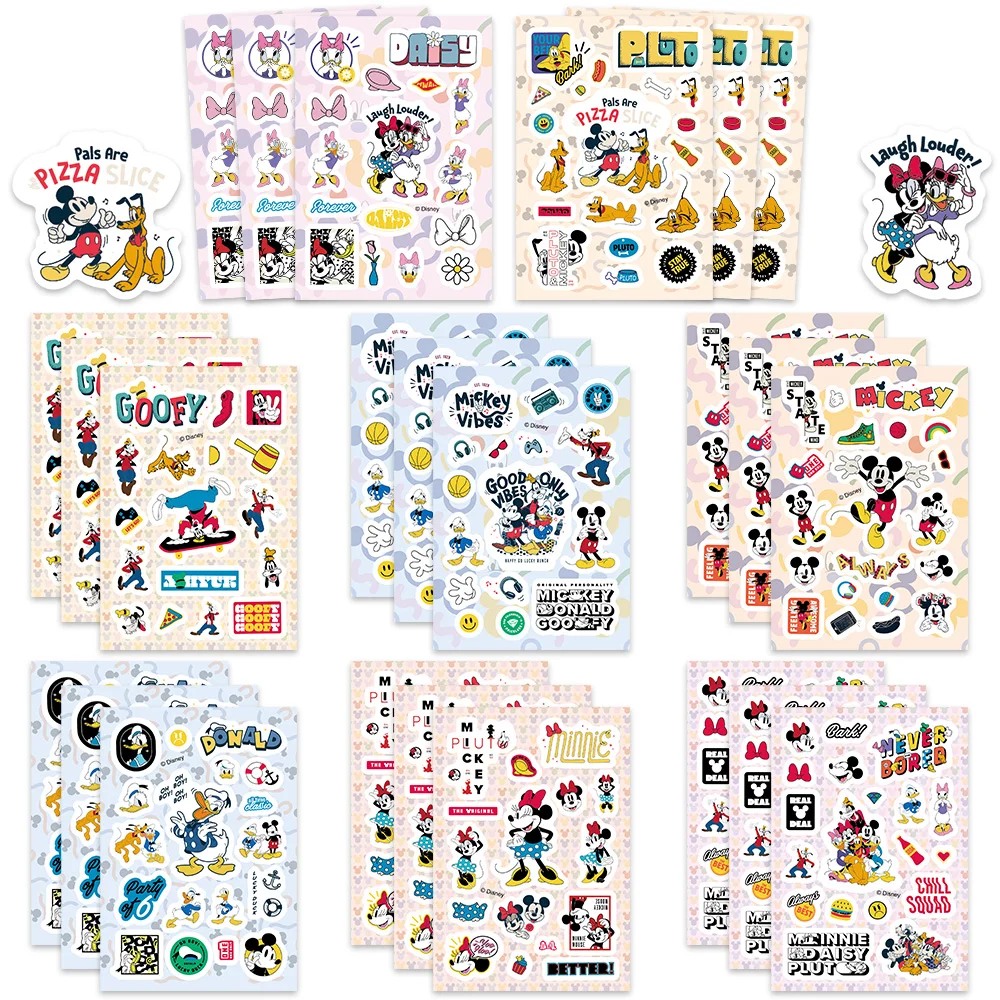 

8 шт., милые наклейки с героями мультфильмов Disney для семьи Микки, водонепроницаемый декор для велосипедного шлема, чехол для телефона, подарок для родителей и детей, студентов