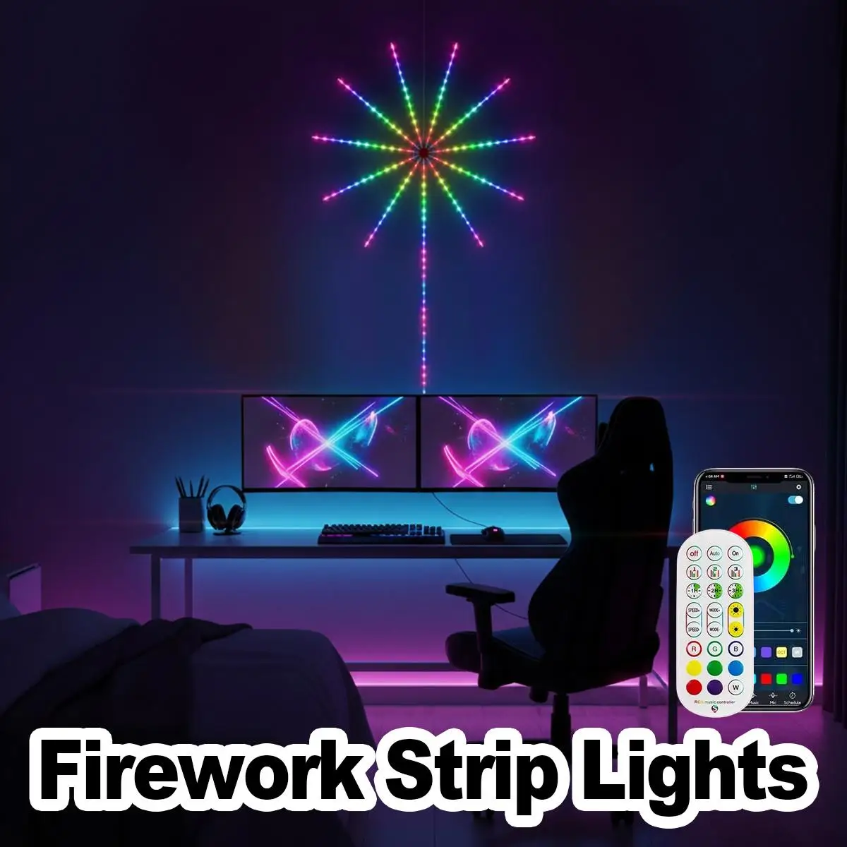 Firework LED Light USB Dimmable Remote Color Changing Festoon Lighting Neon Ribbon Smart APP Indoor Bedroom Home Room Decor Art