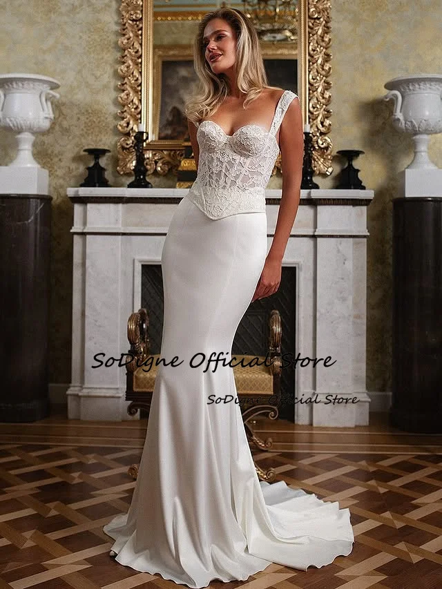 SoDigne Mermaid Lace/Satin Wedding Dresses ﻿Sweetheart Bridal Dress Beach 2026 Long Wedding Gown Robe De Mairee ﻿Customized
