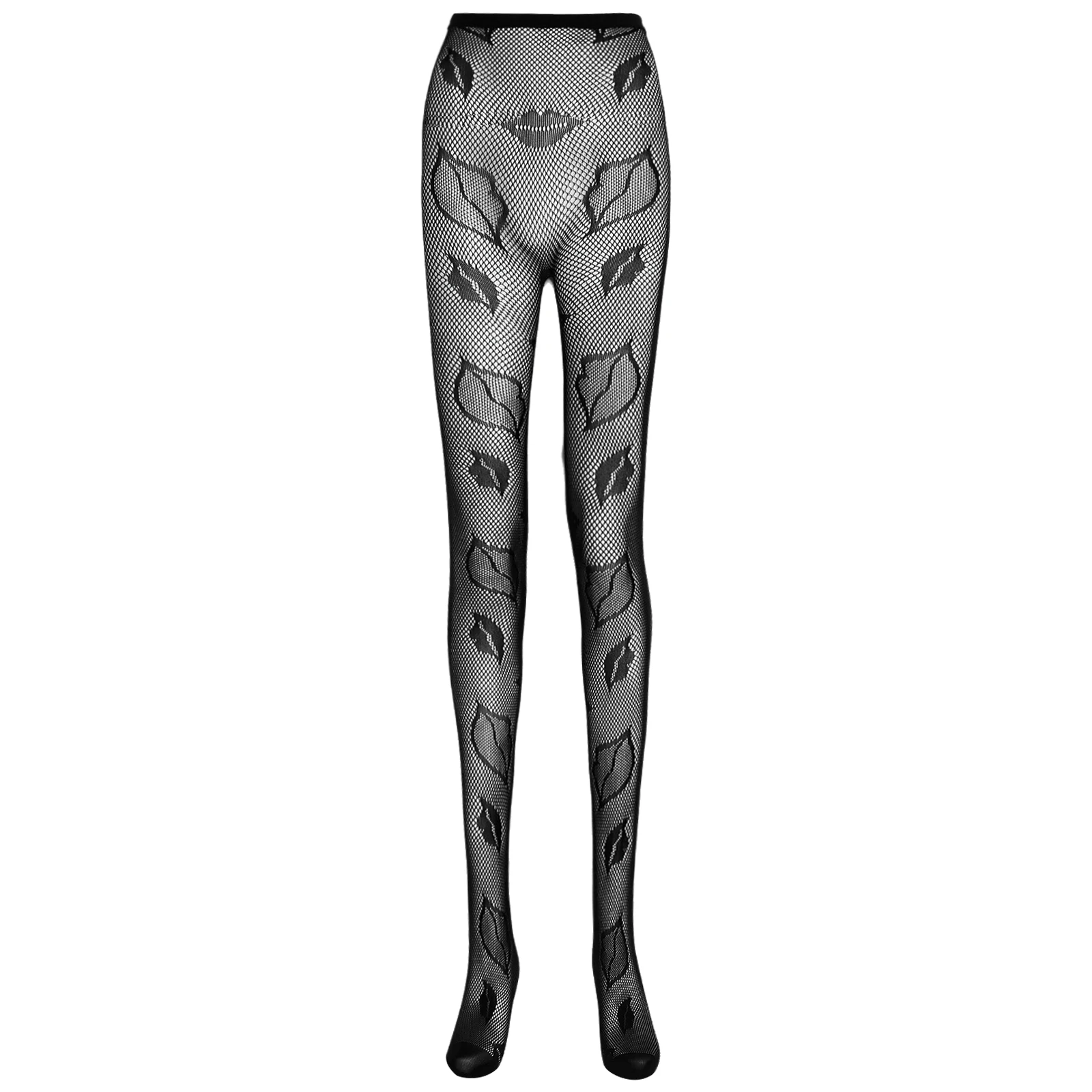 

1 шт. Женские эластичные ажурные колготки-сетка с узором в виде губ для повседневной носки, аксессуар