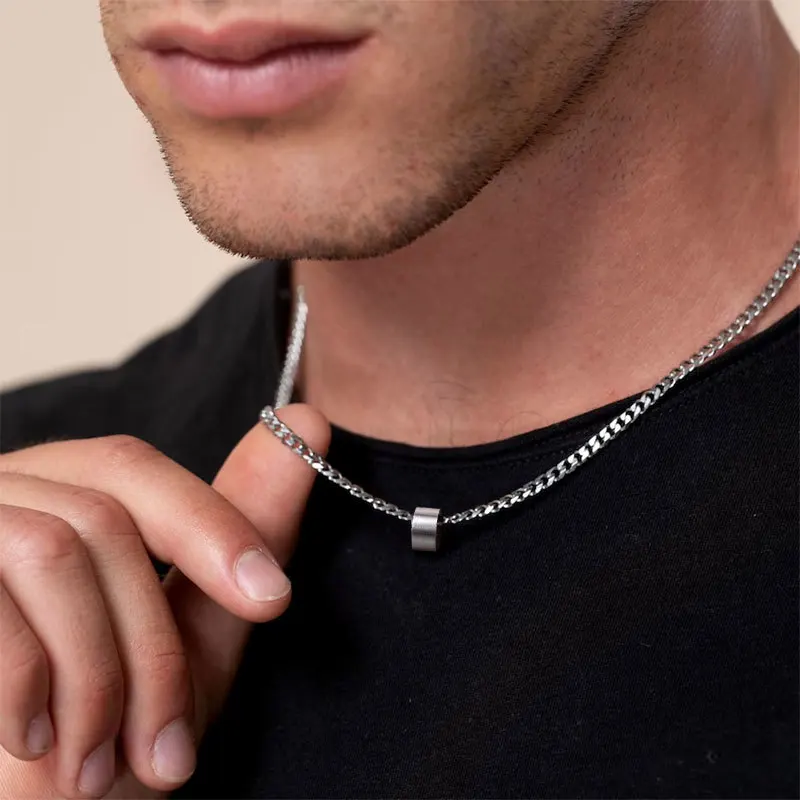 Men's Beaded Cuban Chain Necklaces,Waterproof Never Fade Stainless Steel Collar Jewelry Gift for Dad Husband Boyfriend