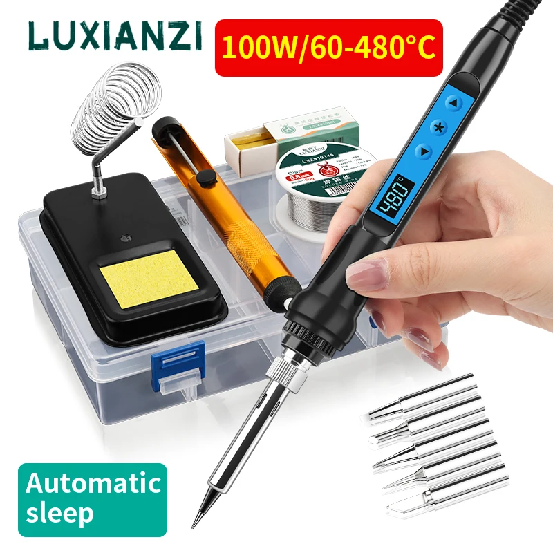 LUXIANZI Digital Display Soldering iron Adjustable Temperature Internal Thermal Ceramic Heating Electronic Welding Repair Tools