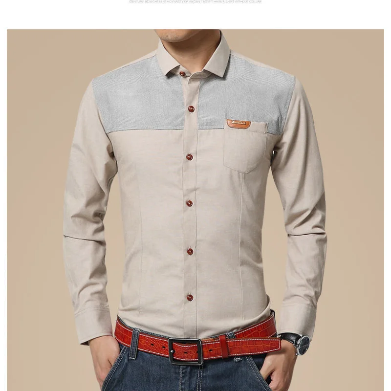 

Осенняя мужская рубашка с длинным рукавом, повседневная свободная рубашка контрастного цвета с нашивкой, тонкая деловая модная легкая