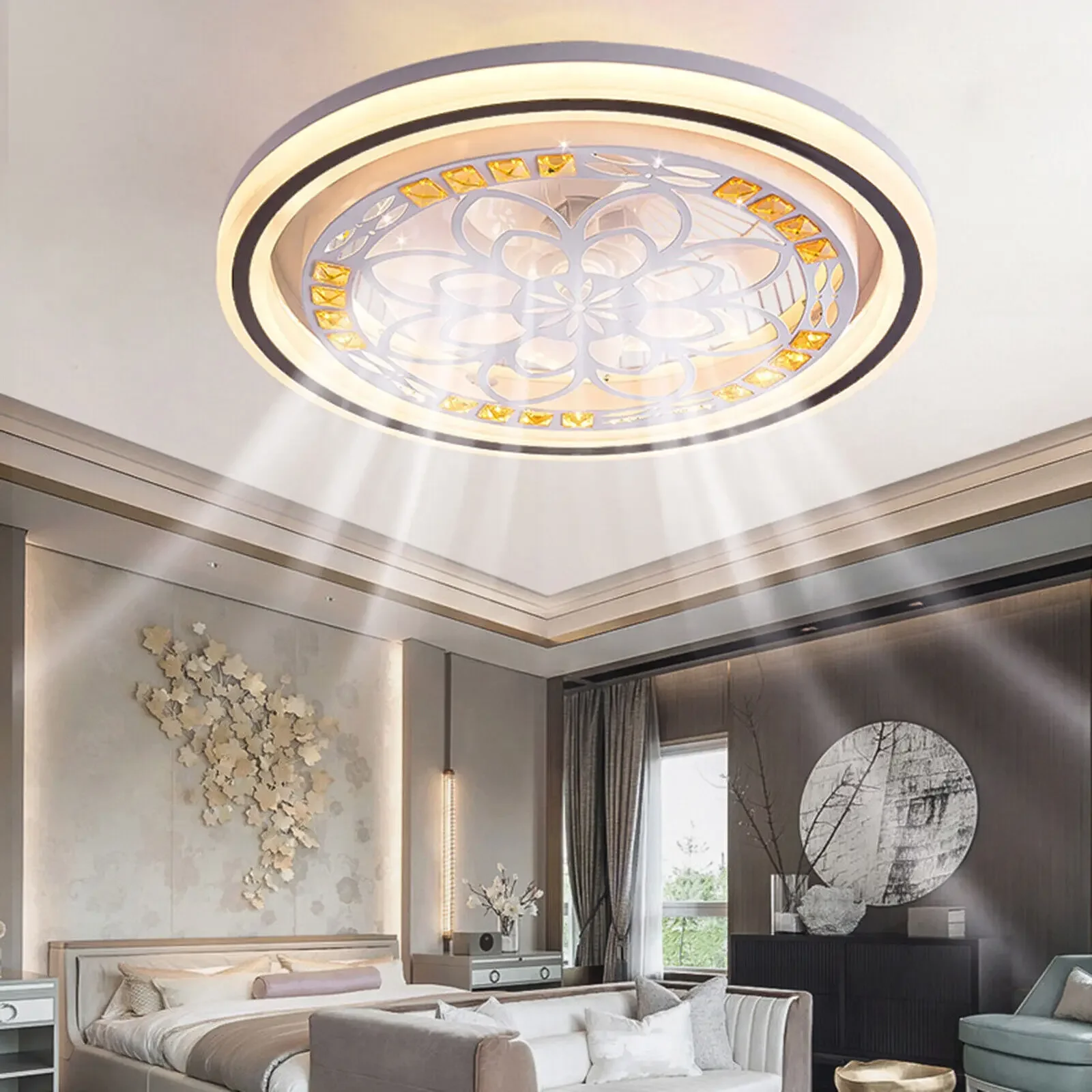 

Dimmable LED Chandelier Ceiling Fan Light – Modern Lamp with Remote Fixture