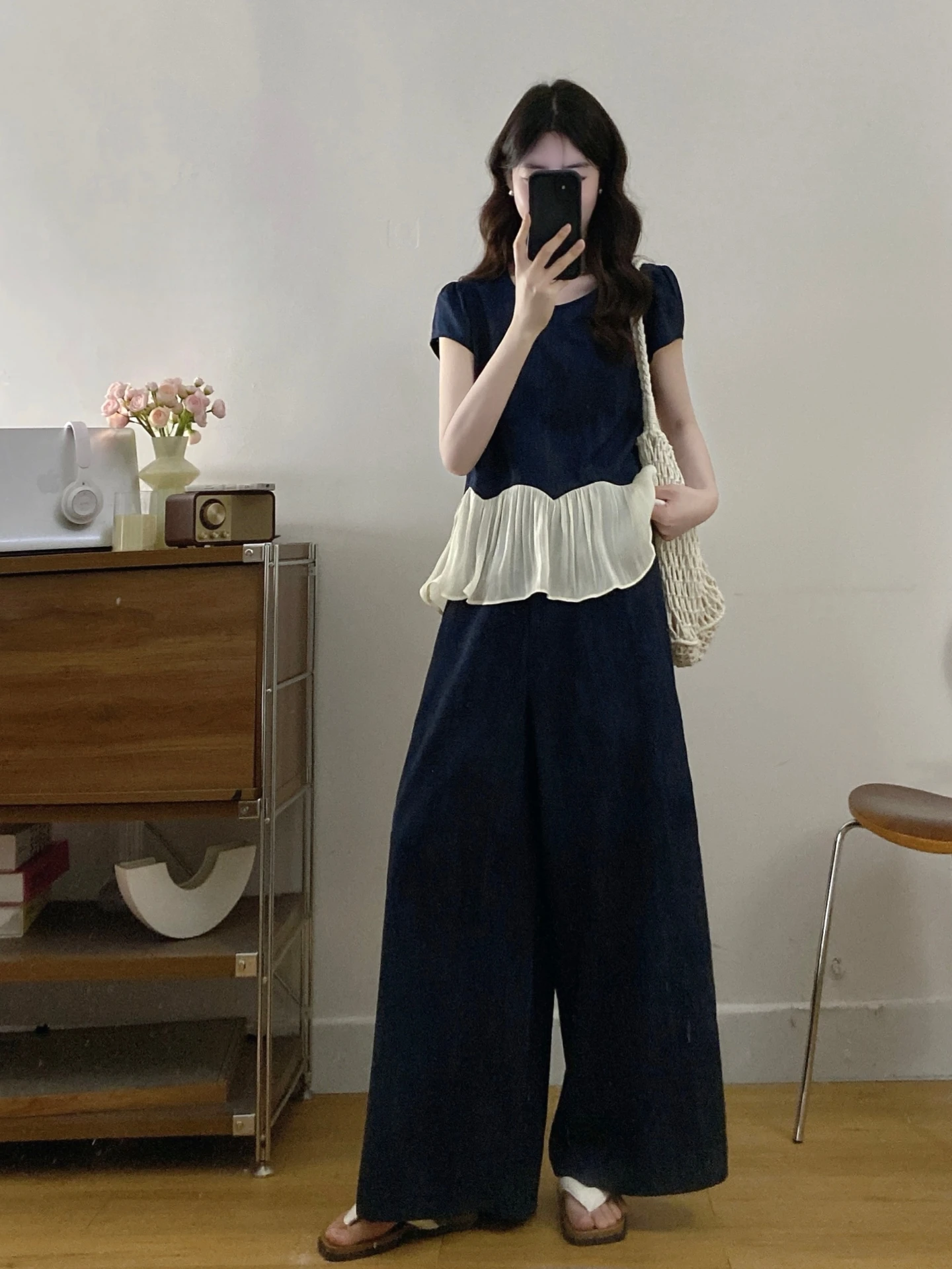 

Summer Fashion plus Size Women's Denim Set with Lace Trim Wide Leg Pants And Top Two Piece Ensemble Casual Commute Style