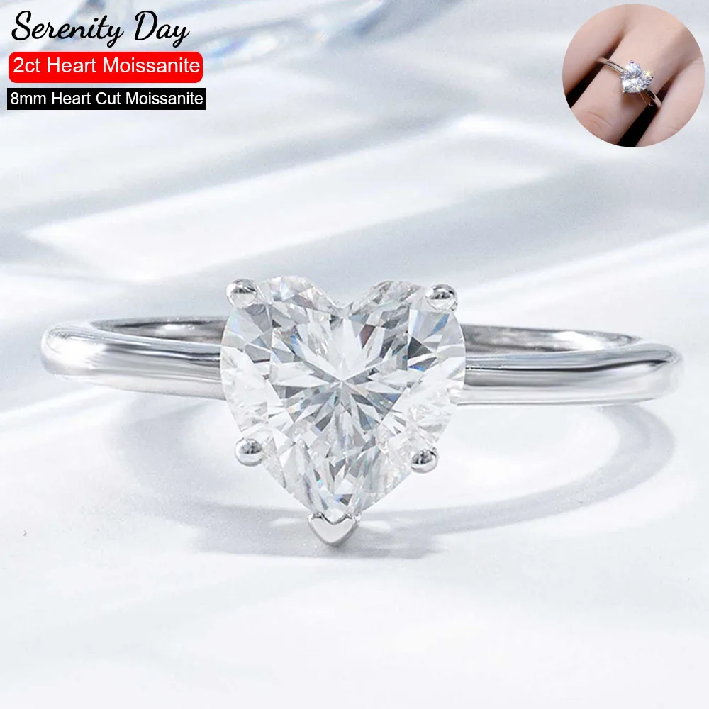 

Serenity Day 2cttw Real D Color 8mm Heart Cutting Moissanite Wedding Rings For Women S925 Sterling Silver Plate 18K Fine Jewelry