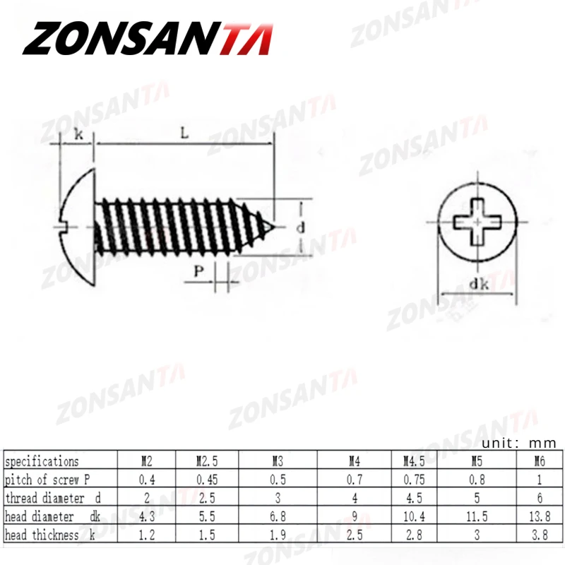 ZONSANTA M3 M4 M5 M6 Black Carbon Steel Phillips Truss Head Cross Recessed Mushroom Head Self Tapping wood Screws images - 6