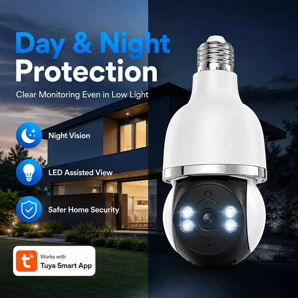 Bulb Camera E27 Wi-Fi Security TUYA Smart Home Camera 1080P Night Vision Remote Two-Way Voice Intercom Monitoring Indoor Outdoor