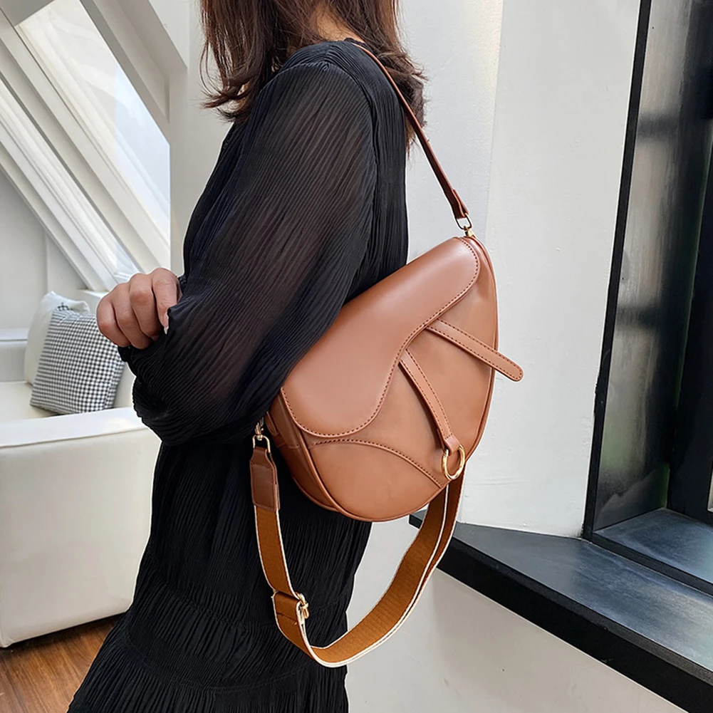 PU Leather Small Crossbody Bag Two Straps Women Fashion Sling Bag Saddle Shoulder Bag Stylish Satchel Bags Ladies Top Handle Bag