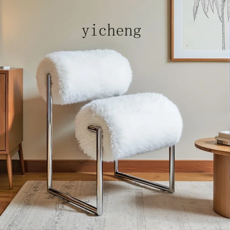 P6/15   light luxury minimalist sofa chair living room long wool stainless steel leisure chair