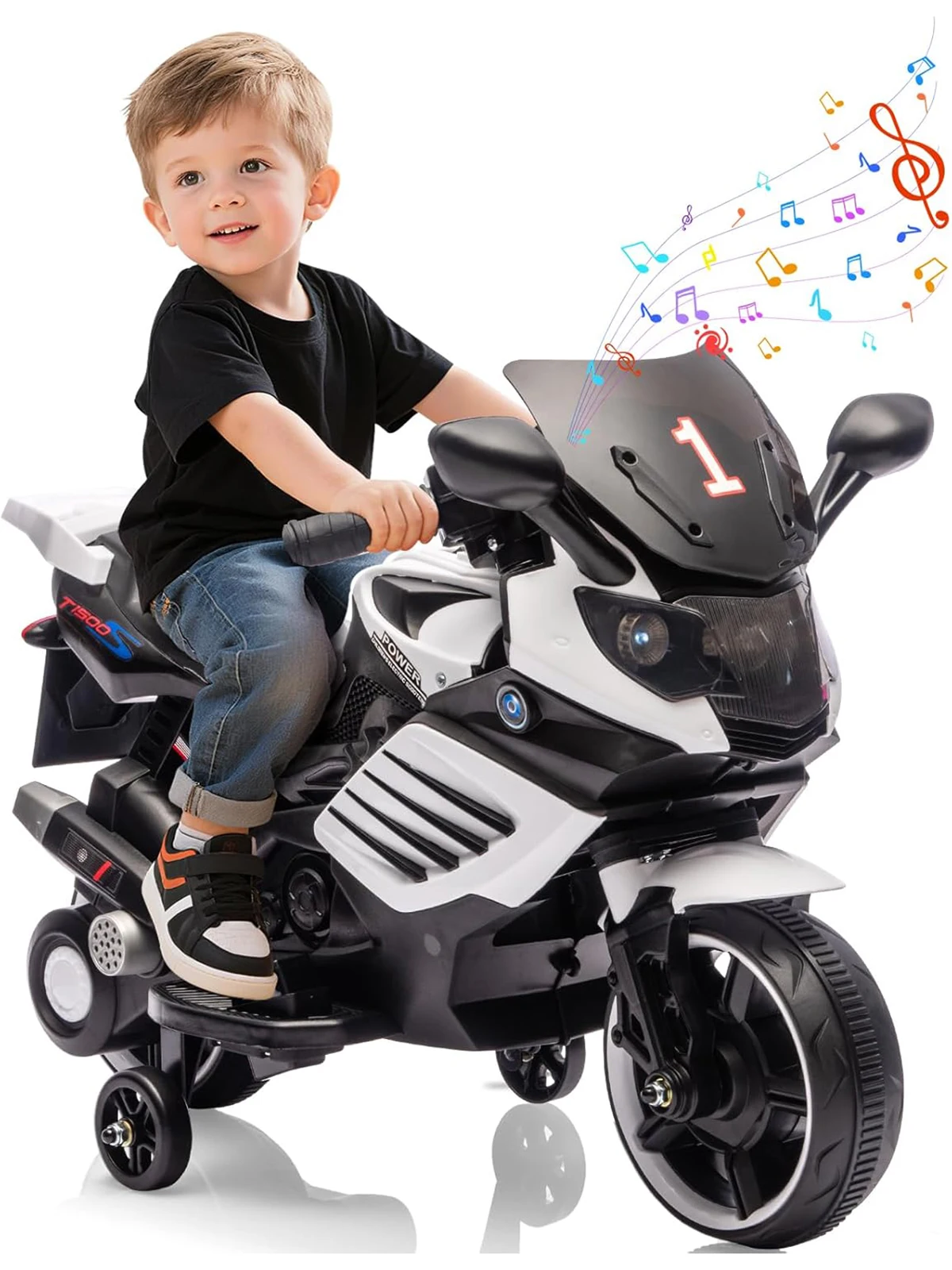 Kids Ride On Motorcycle, 6V Electric Motorcycle, w/Horn, Headlight, Music, Training Wheels, Ride On Toys for Kids Boys Girls