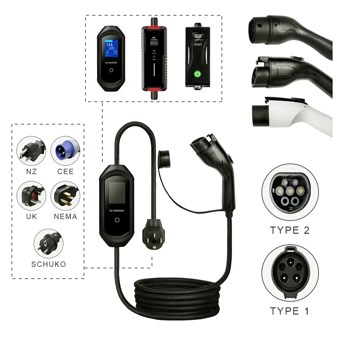3 Phase Ul Certificate 32A Smart 3.3 Kw 10 Meter Single  Electric Vehicle Mobile 32A 7Kw Home Portable Ev Charger