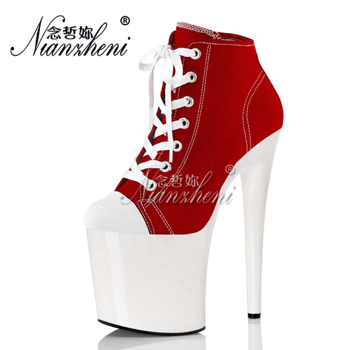 

Exotic 20cm round Toe Lace-Up Gothic Pumps 8-Inch Thin Heels Sexy Crossdress Stripper Women's Shoes Big Size for Pole Dance