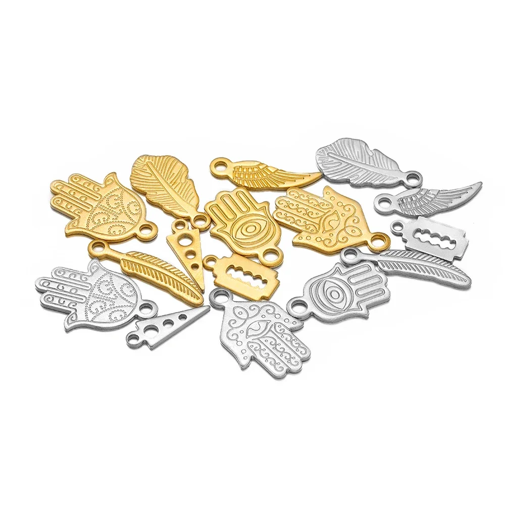 20pcs Fashion Wing Pendants Stainless Steel Feather Palm Blades Shape Charms for DIY Necklace Bracelet Making Jewelry Findings