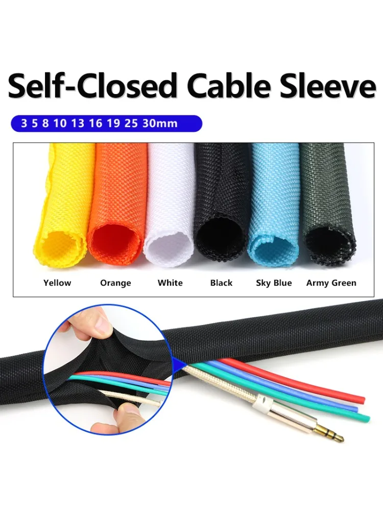 2/5M Selbstschließende PET-Geflecht-Kabelummantelung 3 5 8 10 13 16 19 25 30mm Auto-Kabelmanagement Flexibler Geteilter Schlauch Drahtschutz