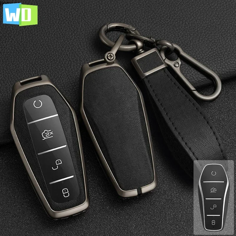 

Zinc Alloy+ Leather Car Key Case Cover For BYD Qin Plus DMI Yuan ATTO 3 Han EV Dolphin Tang EV600 Song Pro MAX Remote Protector