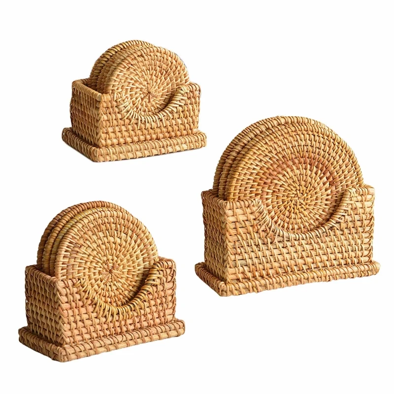 

Rattan Coasters Cup Base Plates for Home Wedding Party Banquet Handmade Kitchen Table Decor Supplies Friendly Dropship