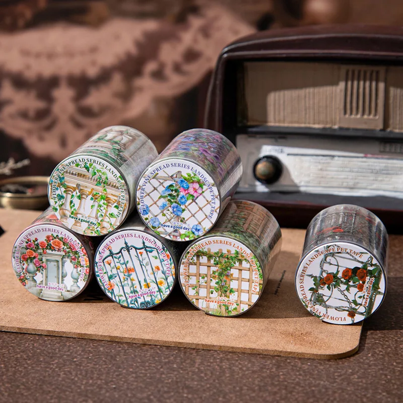 

1 рулон/2 рулона, 6 стилей, декоративная строительная база, лента для коллажа, виноградная лоза, серия Sprawl, европейская ретро-цветочная лента для домашних животных