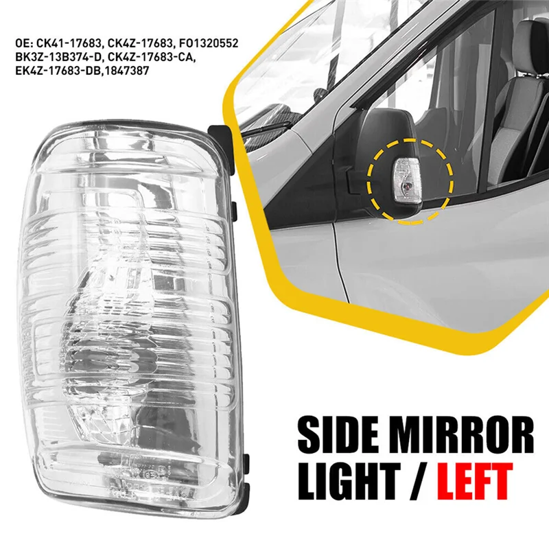 Left Side Mirror Turn Signal Light Lens Housing Indicator Cover for 2015-2021 Ford Transit 150 250 350 Cargo