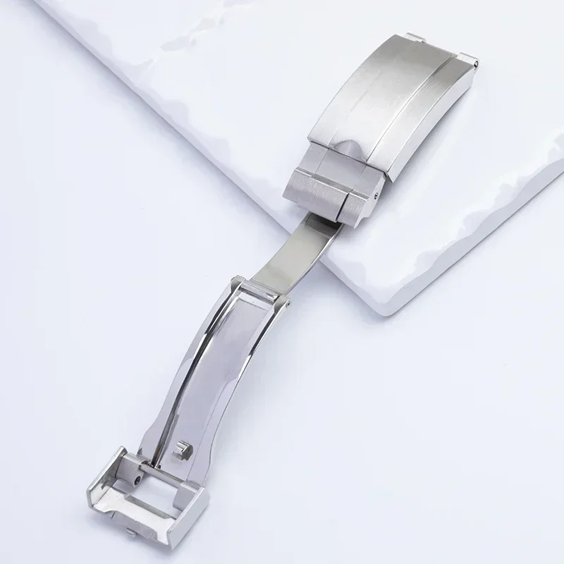 316L 17x9 مللي متر الفولاذ المقاوم للصدأ الإنزلاق المنزلق قفل للطي مشبك ل رولكس جديد الغواصة المطاط الأساور الجلدية نشر المشبك