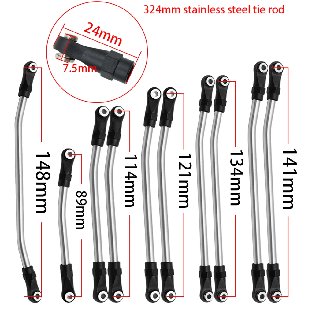 Stainless Steel Linkage Steering Link Rod Set for Axial Wraith 90018 90048 90046 313/324mm 1/10 RC Crawler Car Parts