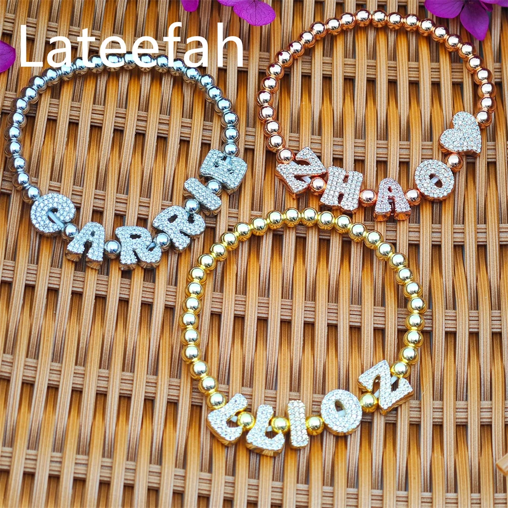 Lateefah Sliding Bead Single Hole English 26 Letters Diamond DIY Customized Unisex Bracelet