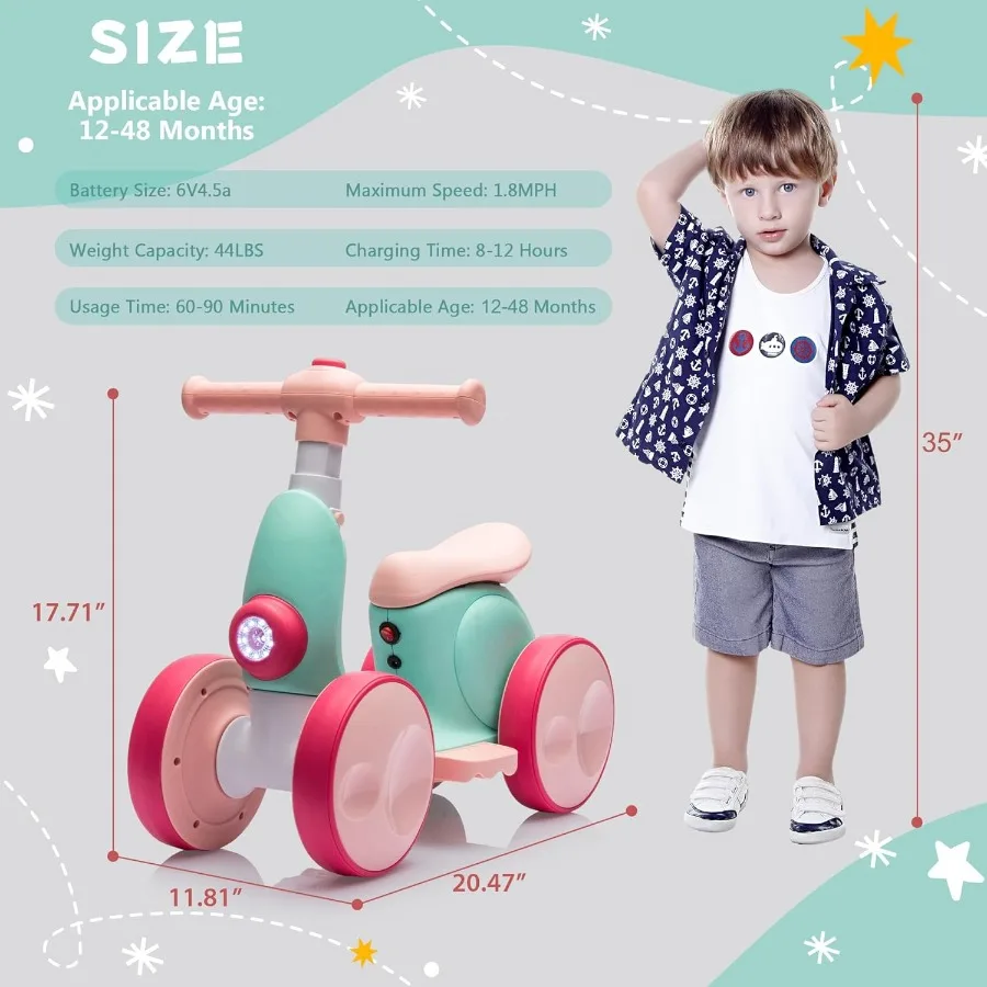 6V Electric Baby Balance Bike with Bubble Machine4 in 1 Toddler Balance Bike w/Remote for 1 Year Old Boys Girls Bubble Bike Rid