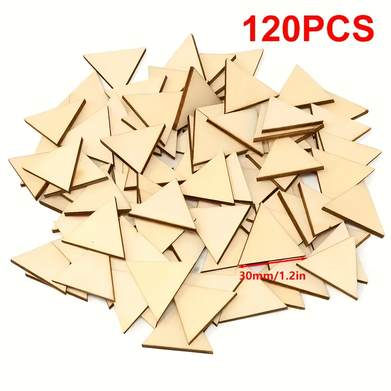 Unfinished 3cm triangular wooden pieces, 120/240 pieces available, suitable for crafts, DIY projects, weddings, Valentine's Day.